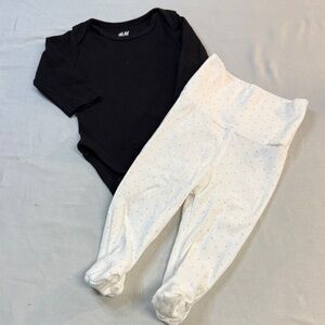 H&M - Organic Cotton - Black Bodysuit with White Dotted Pants set